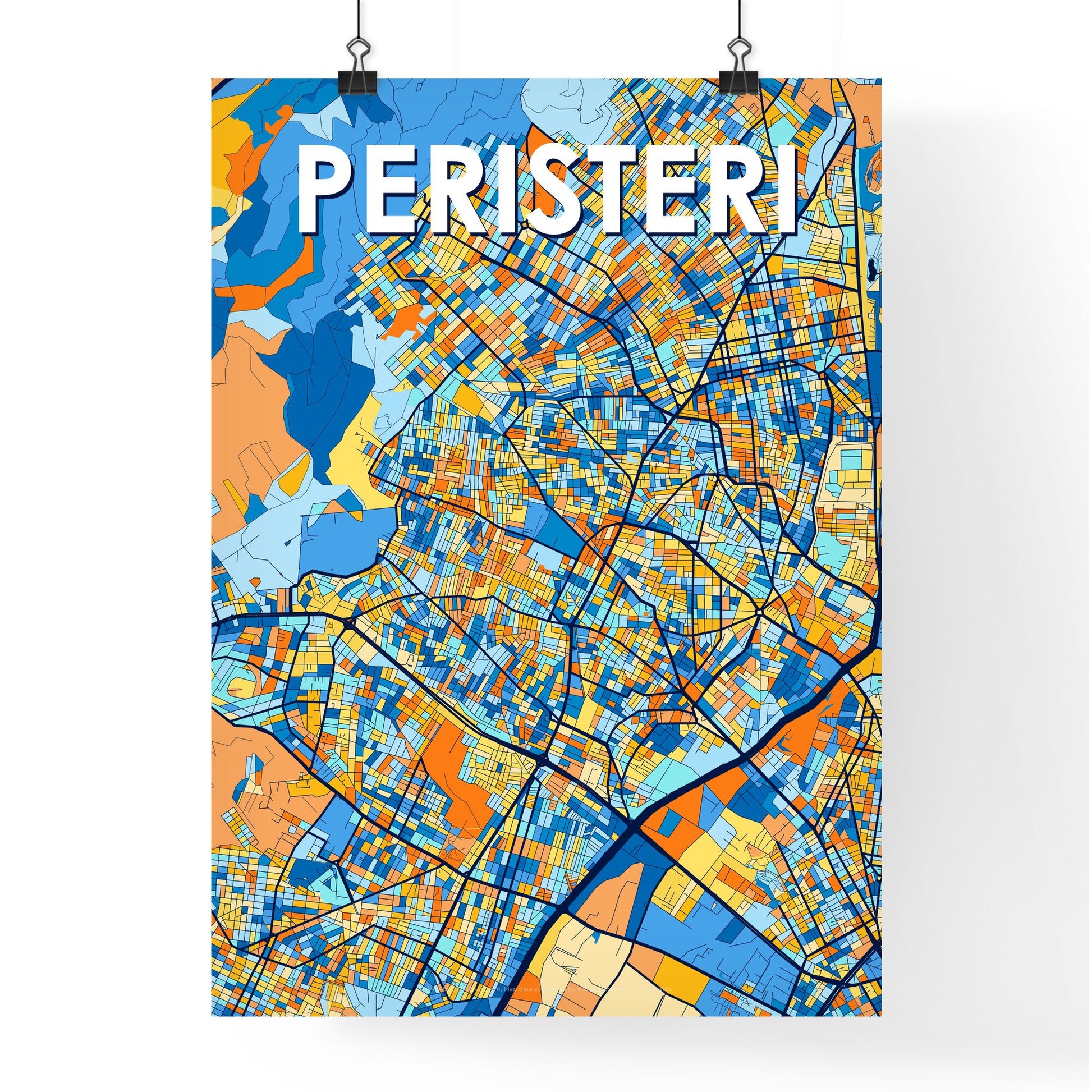 PERISTERI GREECE Vibrant Colorful Art Map Poster Blue Orange