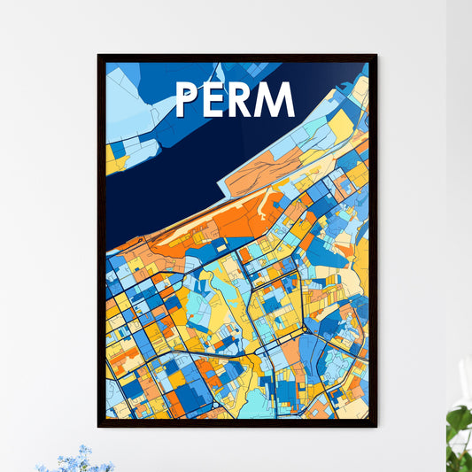 PERM RUSSIA Vibrant Colorful Art Map Poster Blue Orange