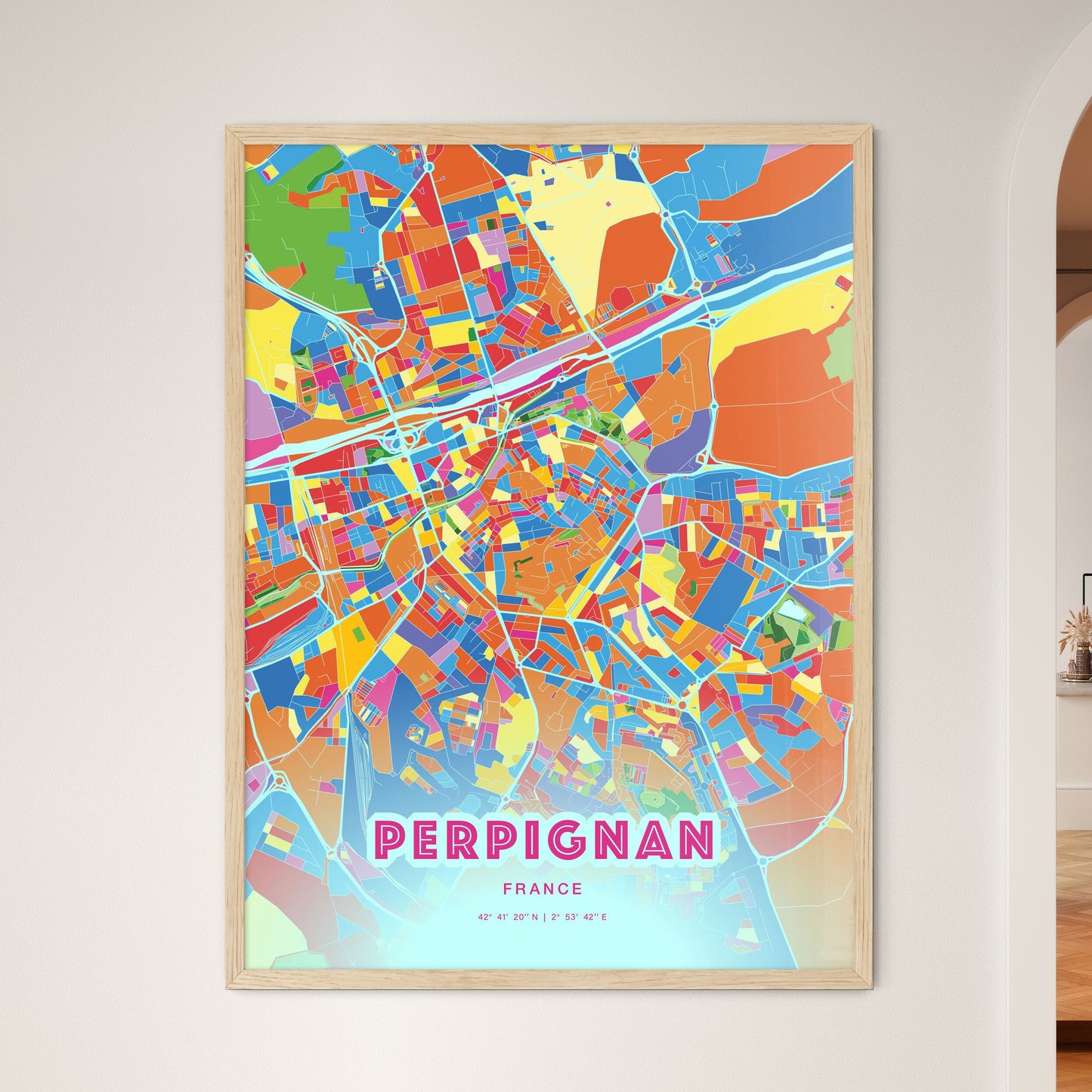 Colorful Perpignan France Fine Art Map Crazy Colors