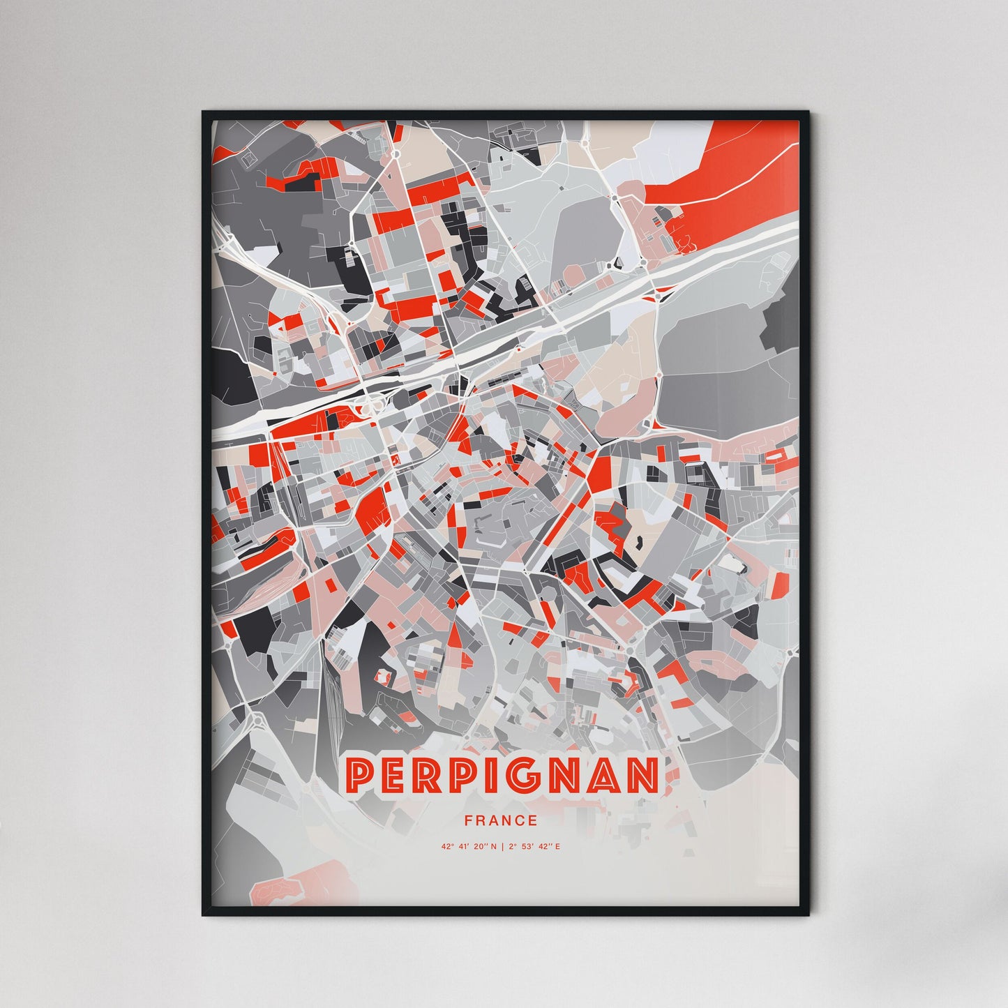 Colorful Perpignan France Fine Art Map Modern Expressive