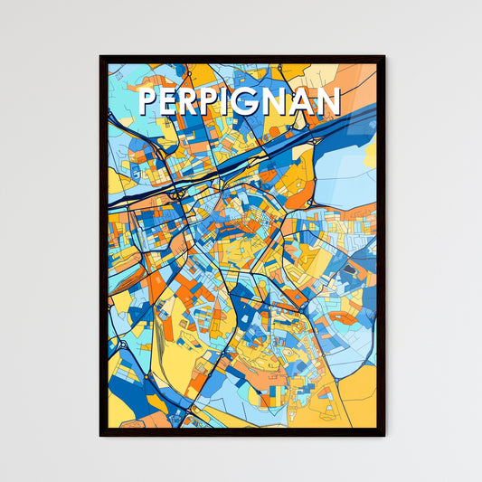 PERPIGNAN FRANCE Vibrant Colorful Art Map Poster Blue Orange