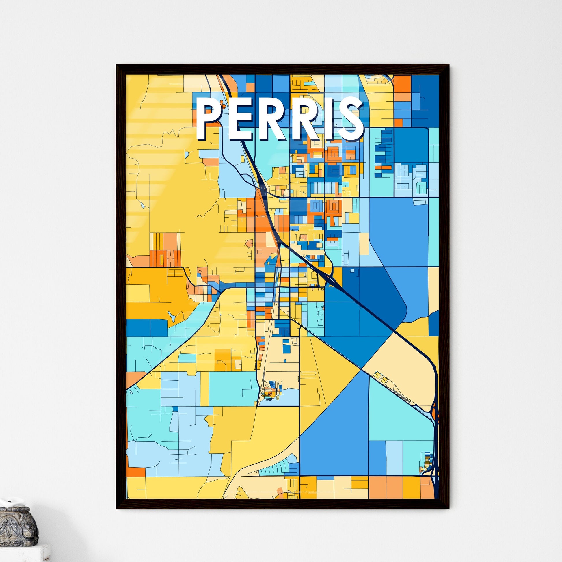 PERRIS CALIFORNIA Vibrant Colorful Art Map Poster Blue Orange