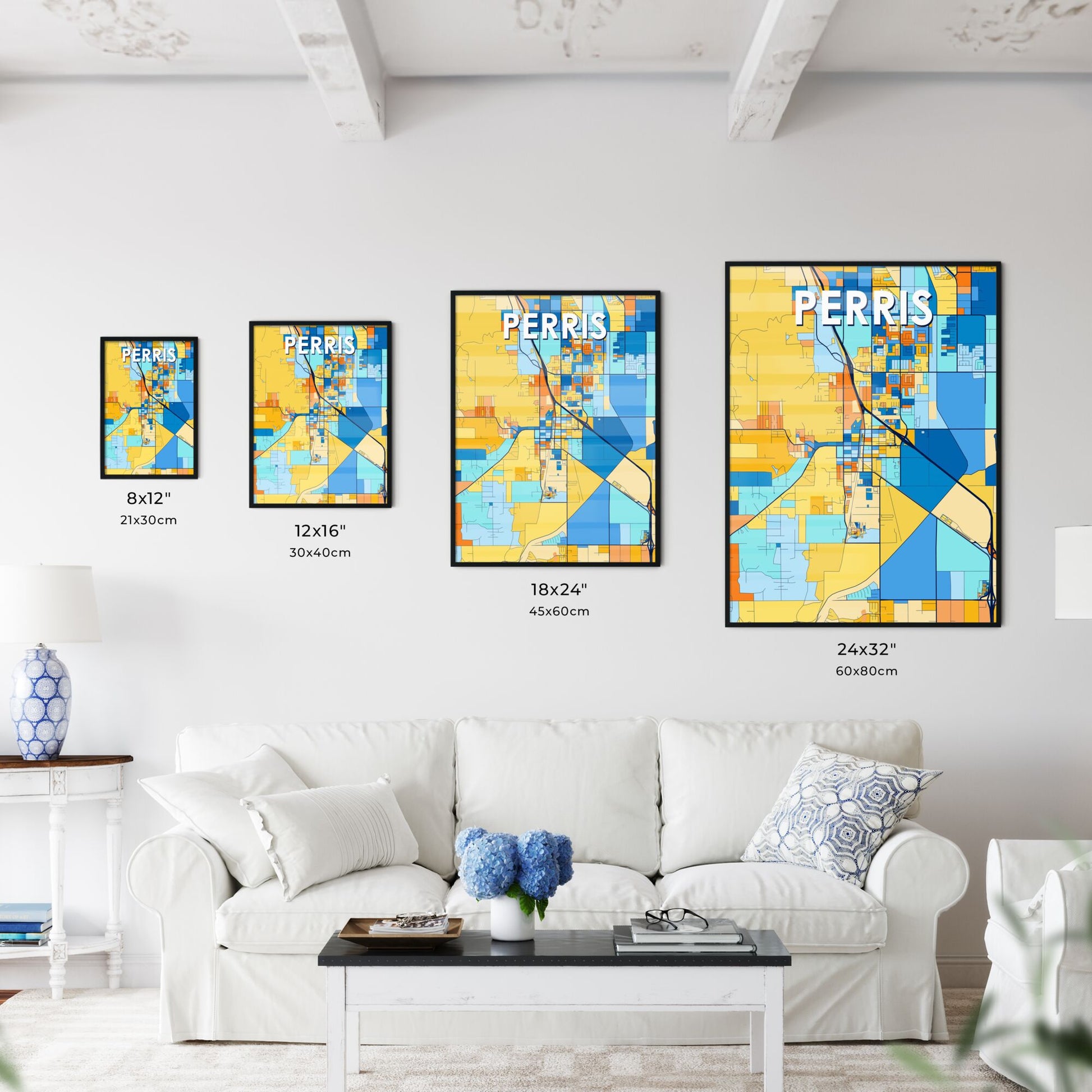 PERRIS CALIFORNIA Vibrant Colorful Art Map Poster Blue Orange