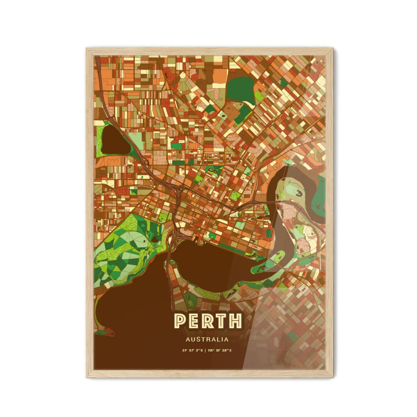 Colorful Perth Australia Fine Art Map Farmhouse