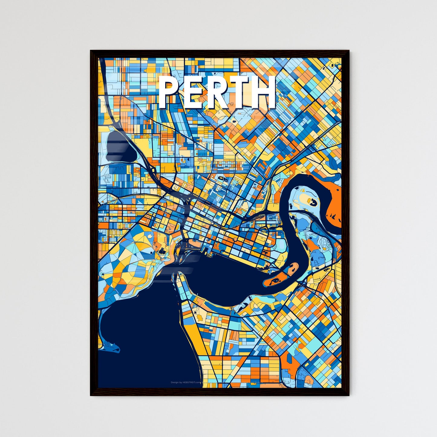 PERTH AUSTRALIA Vibrant Colorful Art Map Poster Blue Orange