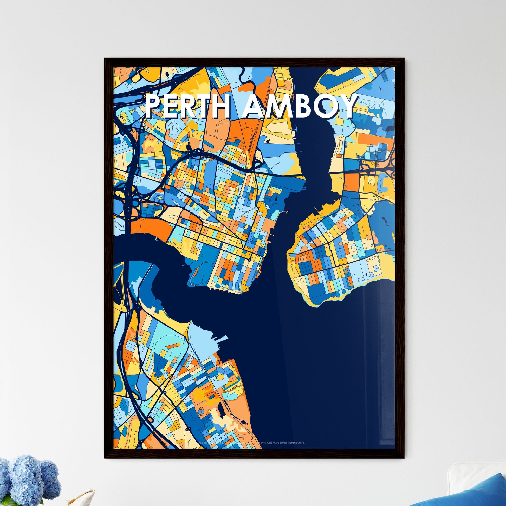 PERTH AMBOY NEW JERSEY Vibrant Colorful Art Map Poster Blue Orange