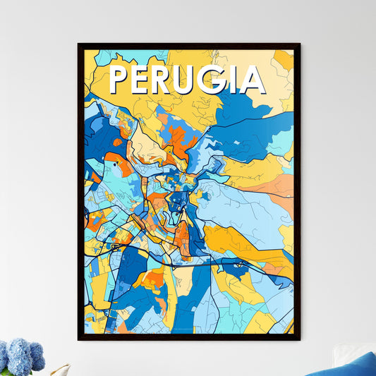 PERUGIA ITALY Vibrant Colorful Art Map Poster Blue Orange