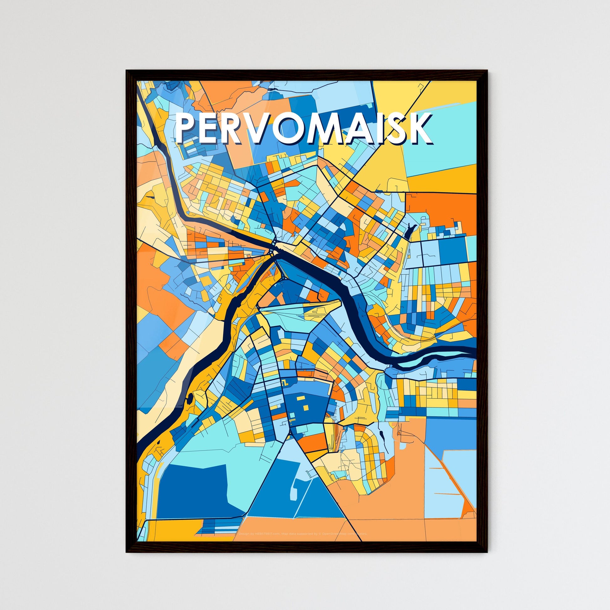 PERVOMAISK UKRAINE Vibrant Colorful Art Map Poster Blue Orange