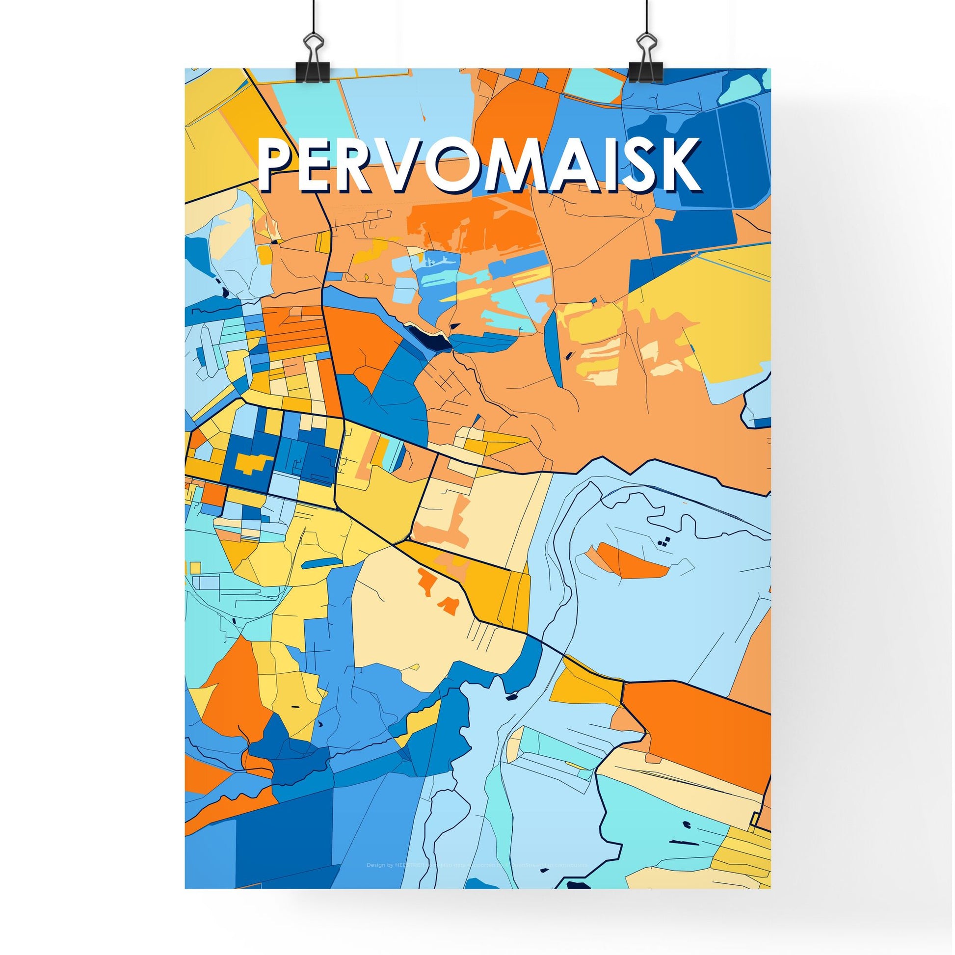 PERVOMAISK UKRAINE Vibrant Colorful Art Map Poster Blue Orange