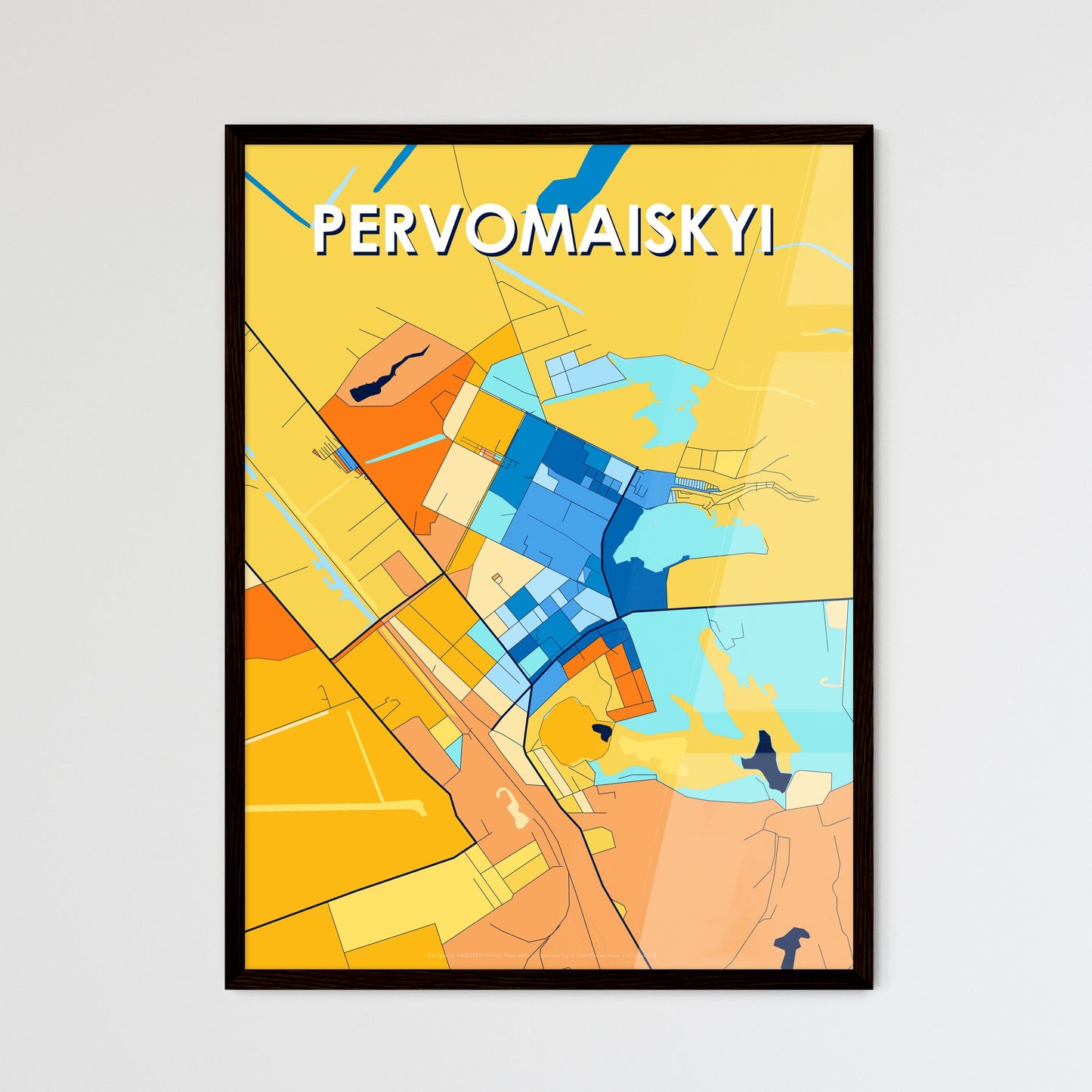 PERVOMAISKYI UKRAINE Vibrant Colorful Art Map Poster Blue Orange