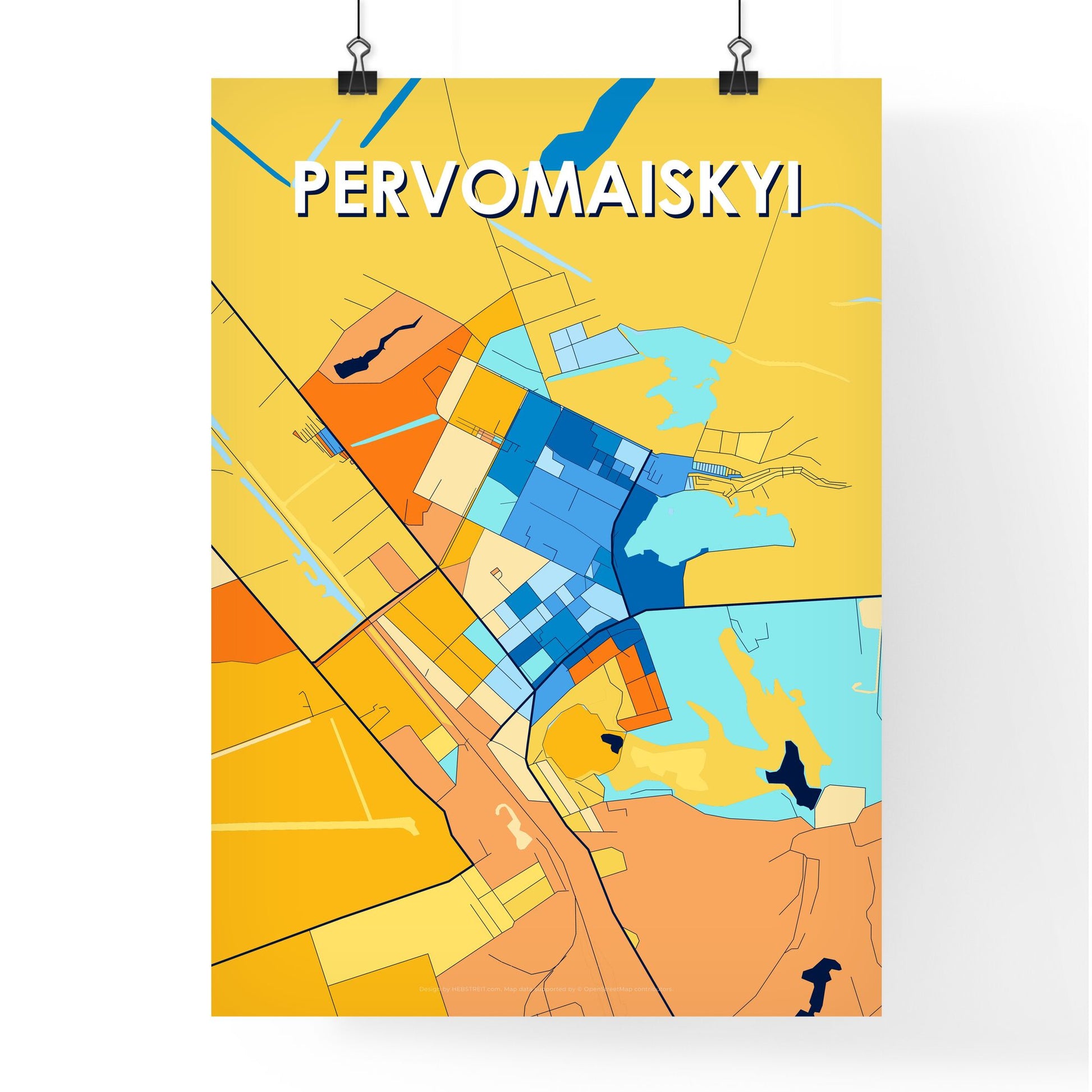 PERVOMAISKYI UKRAINE Vibrant Colorful Art Map Poster Blue Orange