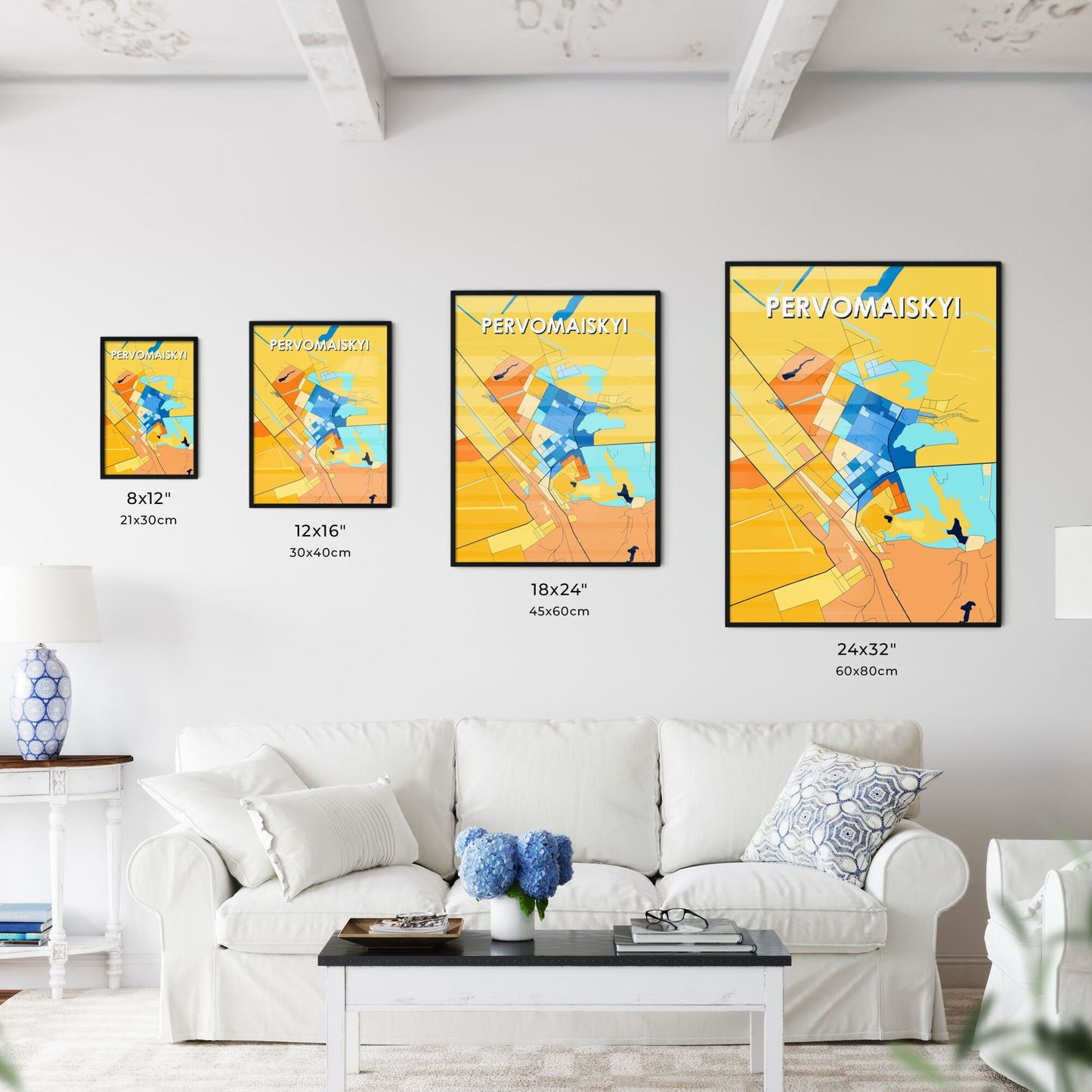 PERVOMAISKYI UKRAINE Vibrant Colorful Art Map Poster Blue Orange