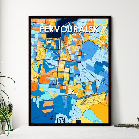 PERVOURALSK RUSSIA Vibrant Colorful Art Map Poster Blue Orange