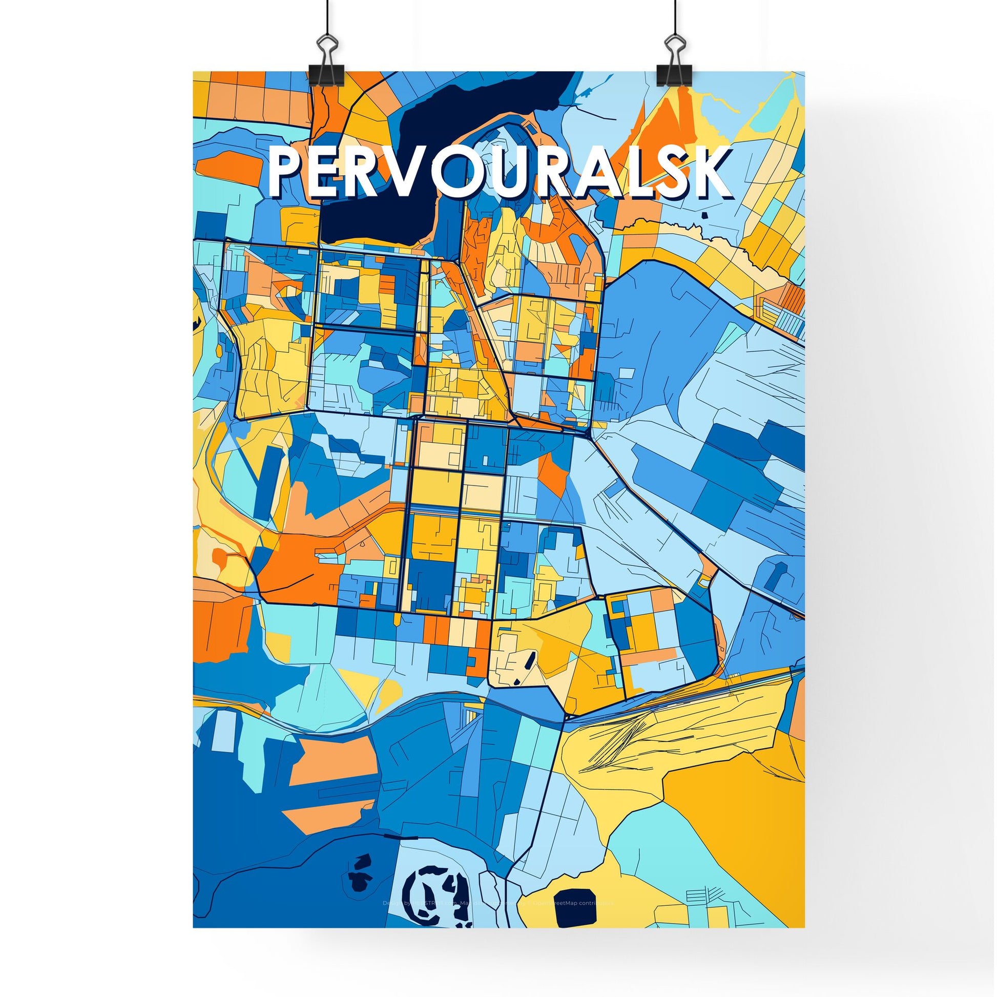 PERVOURALSK RUSSIA Vibrant Colorful Art Map Poster Blue Orange