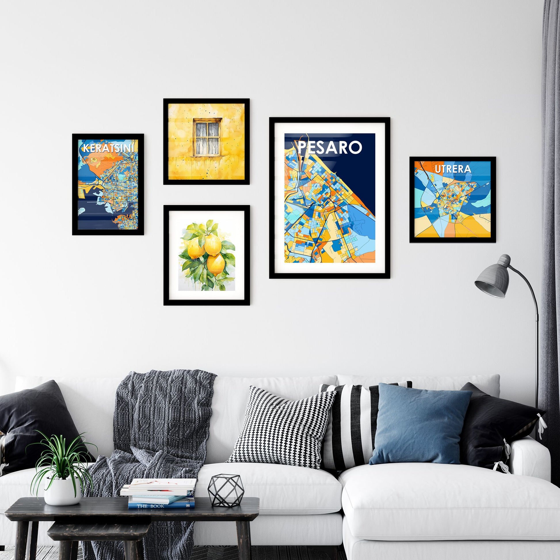 PESARO ITALY Vibrant Colorful Art Map Poster Blue Orange