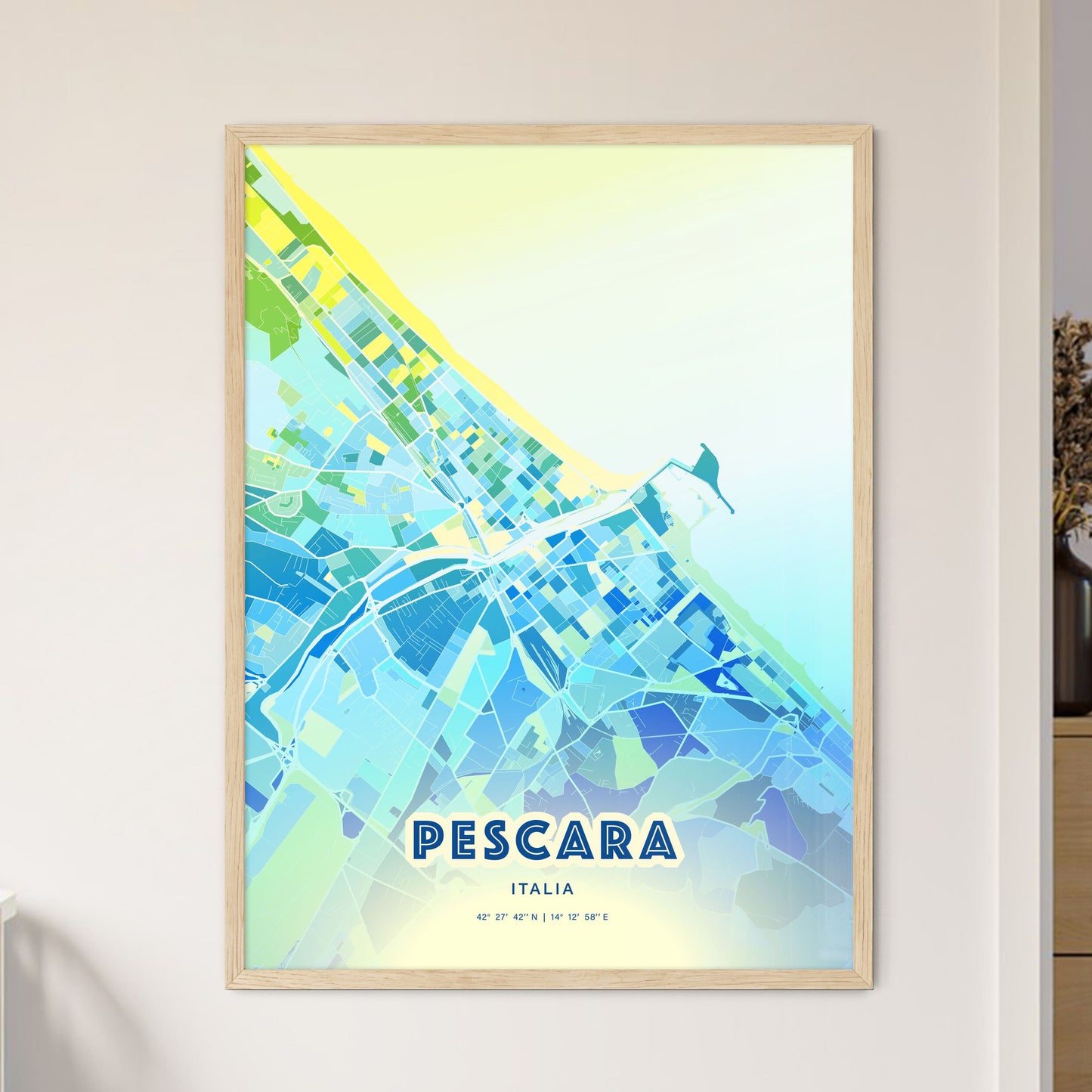 Colorful Pescara Italy Fine Art Map Cool Blue