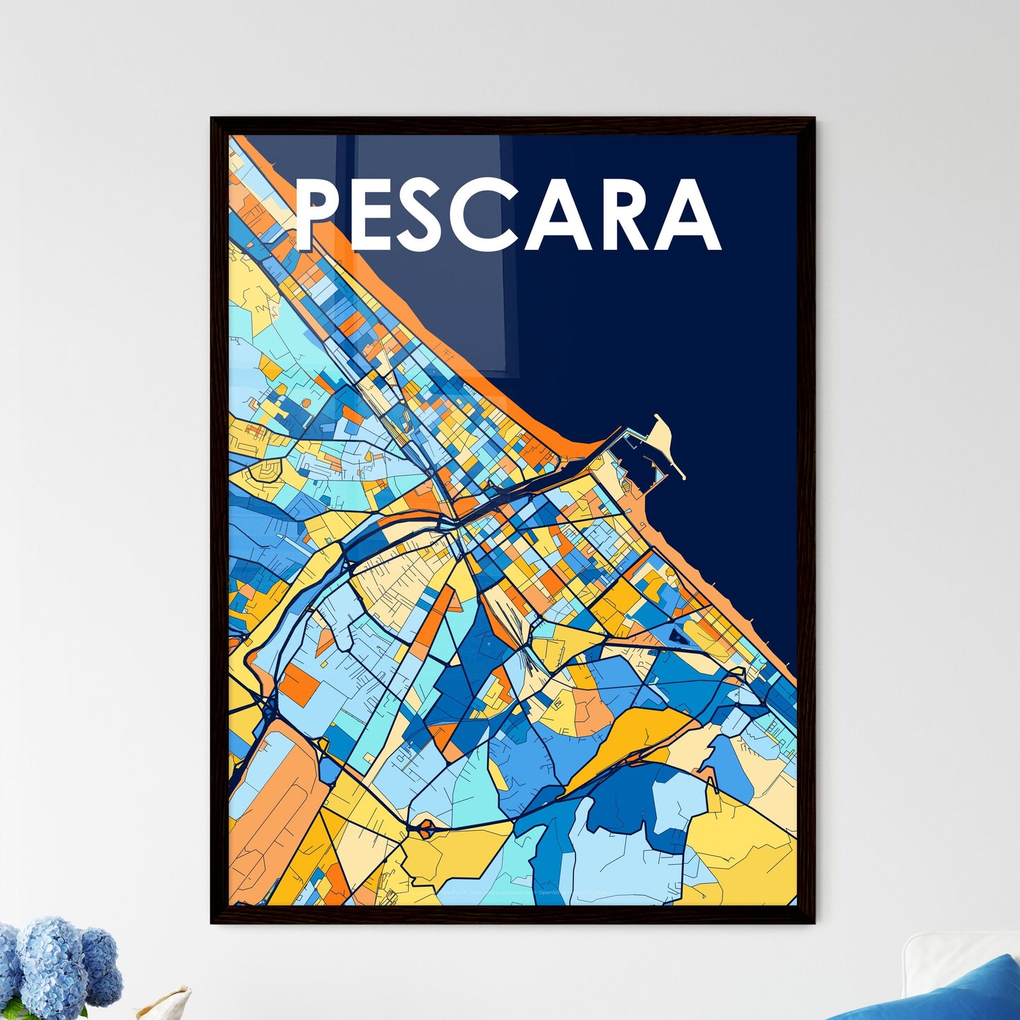 PESCARA ITALY Vibrant Colorful Art Map Poster Blue Orange