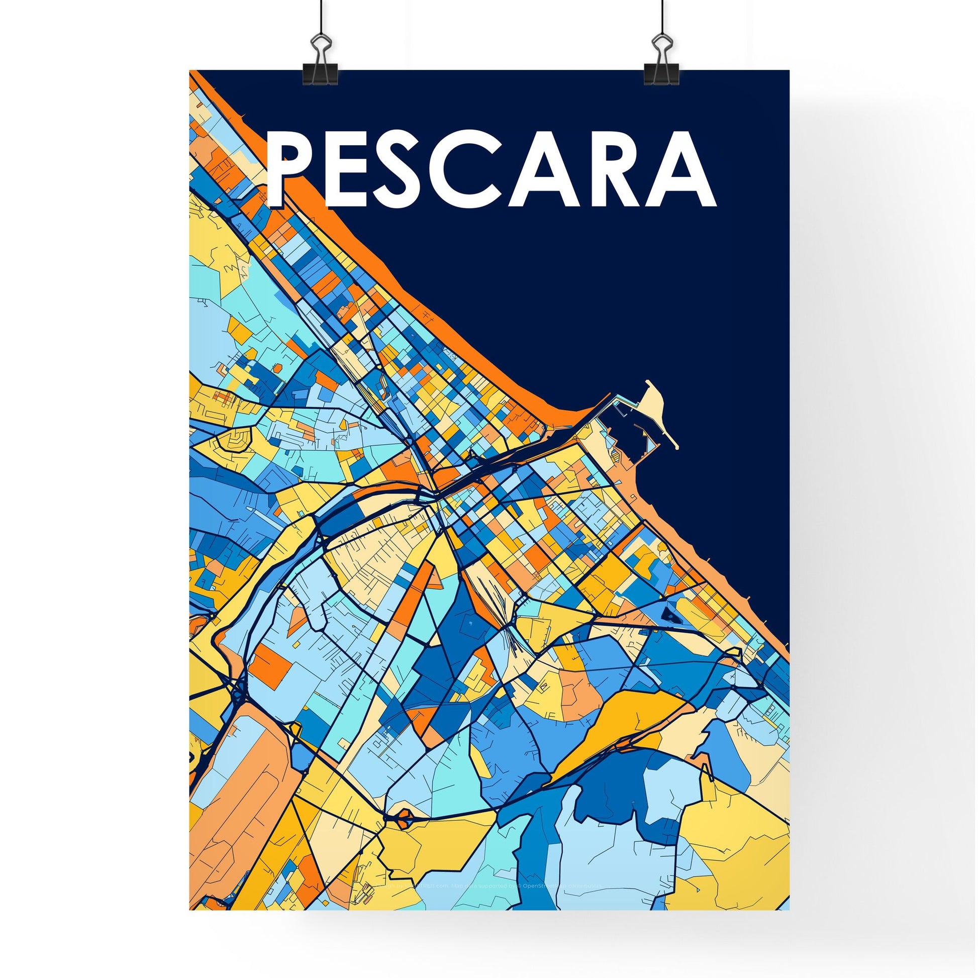 PESCARA ITALY Vibrant Colorful Art Map Poster Blue Orange