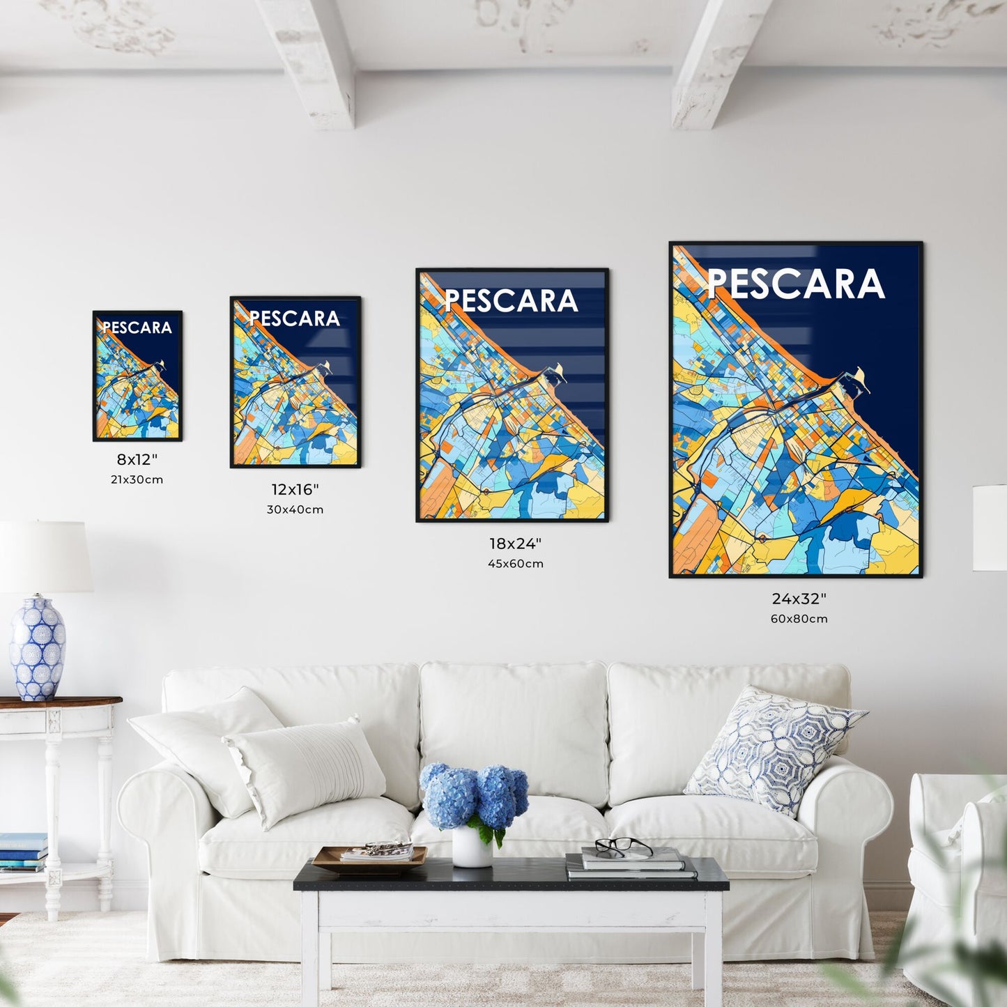 PESCARA ITALY Vibrant Colorful Art Map Poster Blue Orange