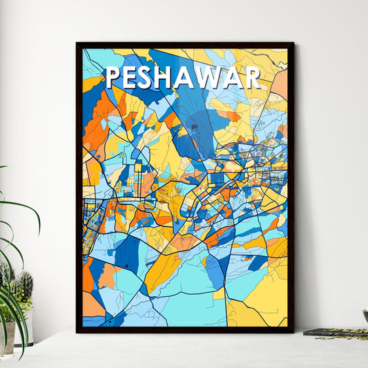 PESHAWAR PAKISTAN Vibrant Colorful Art Map Poster Blue Orange