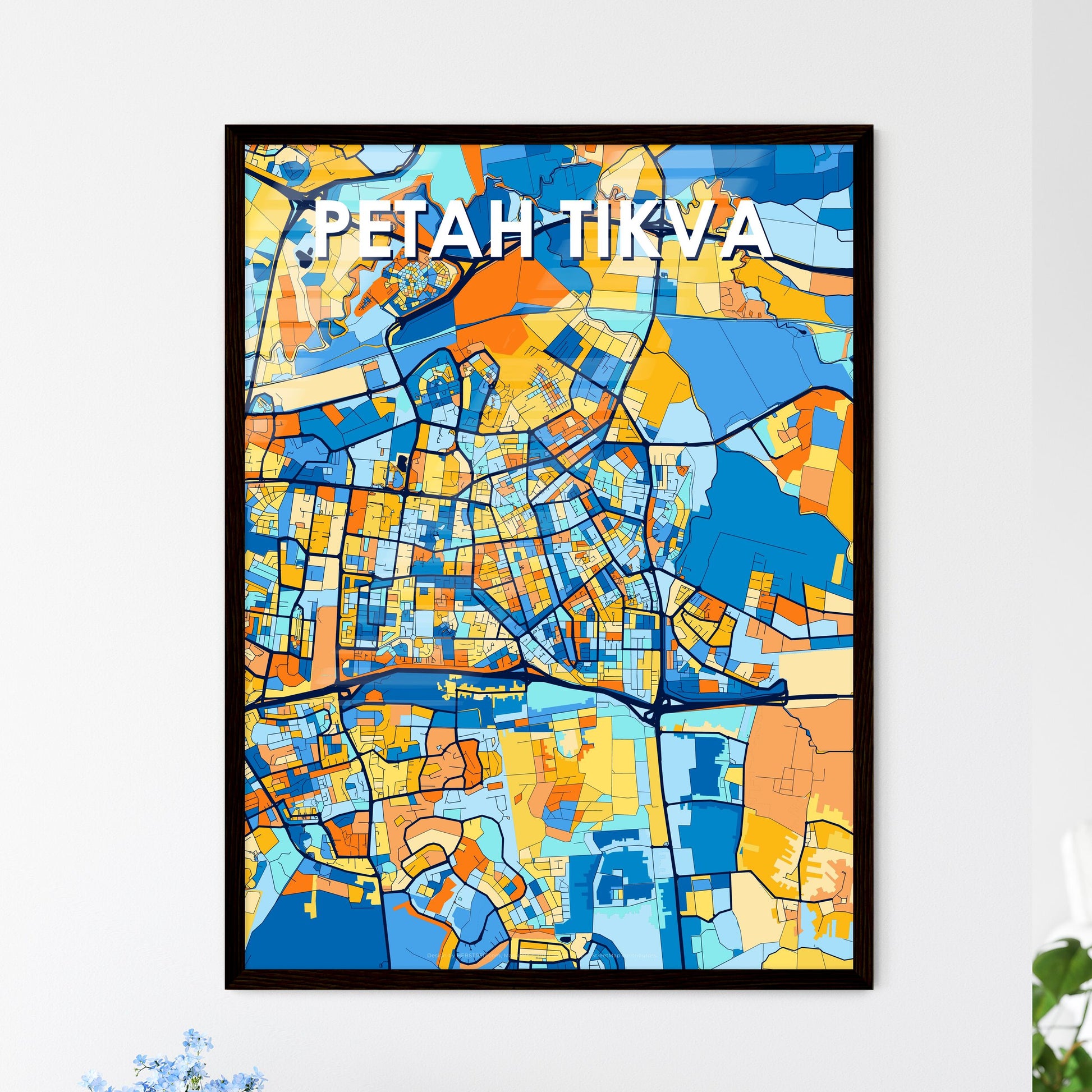 PETAH TIKVA ISRAEL Vibrant Colorful Art Map Poster Blue Orange