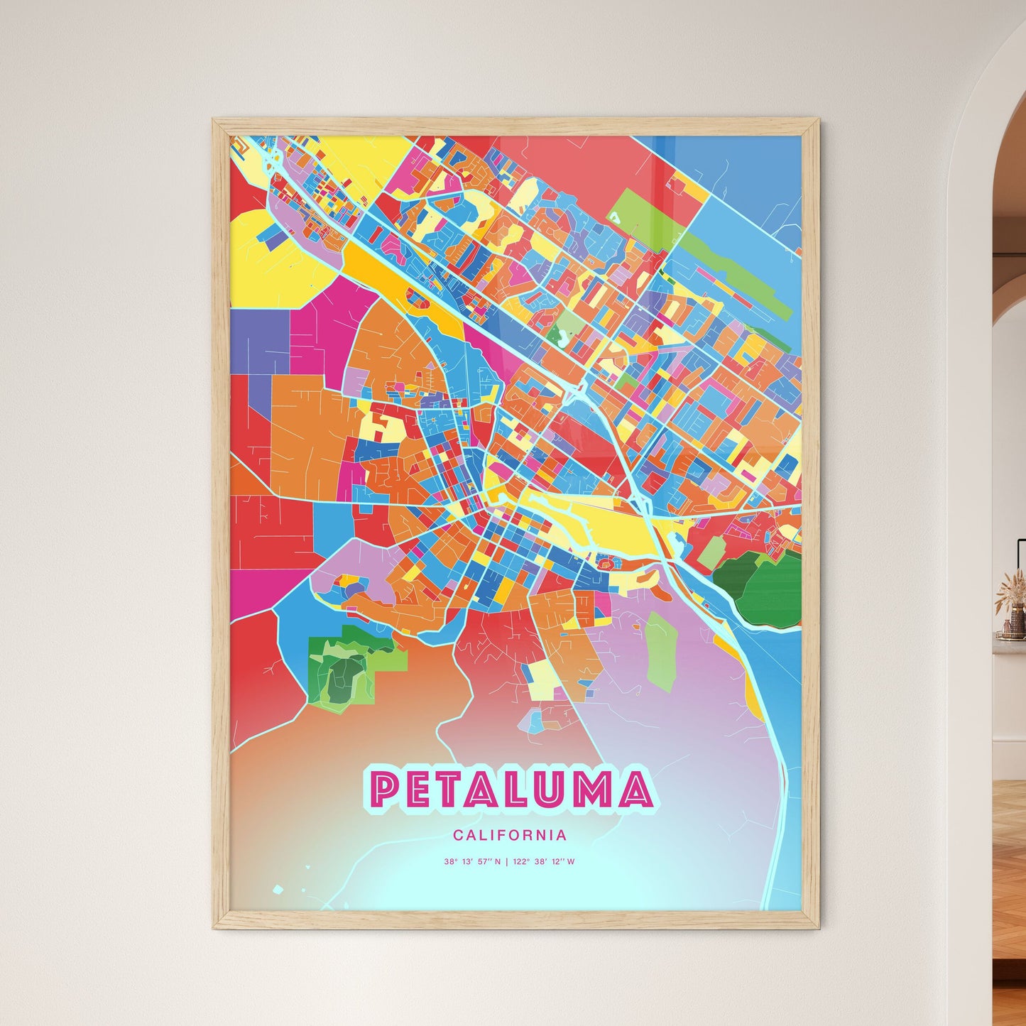Colorful Petaluma California Fine Art Map Crazy Colors