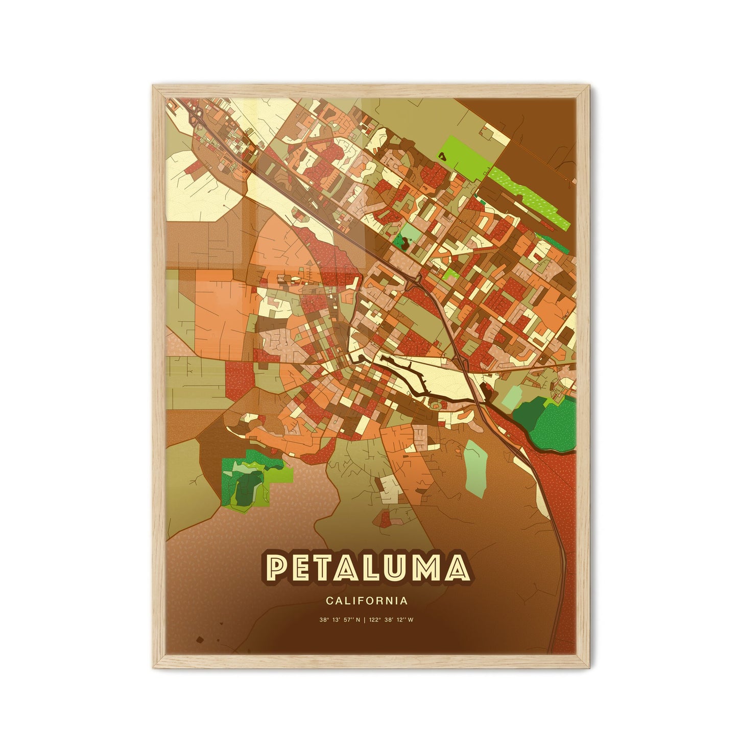 Colorful Petaluma California Fine Art Map Farmhouse