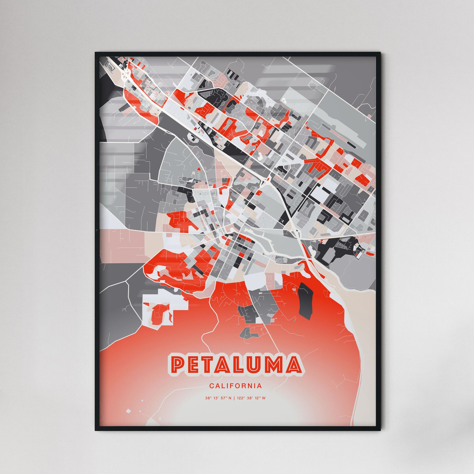 Colorful Petaluma California Fine Art Map Modern Expressive