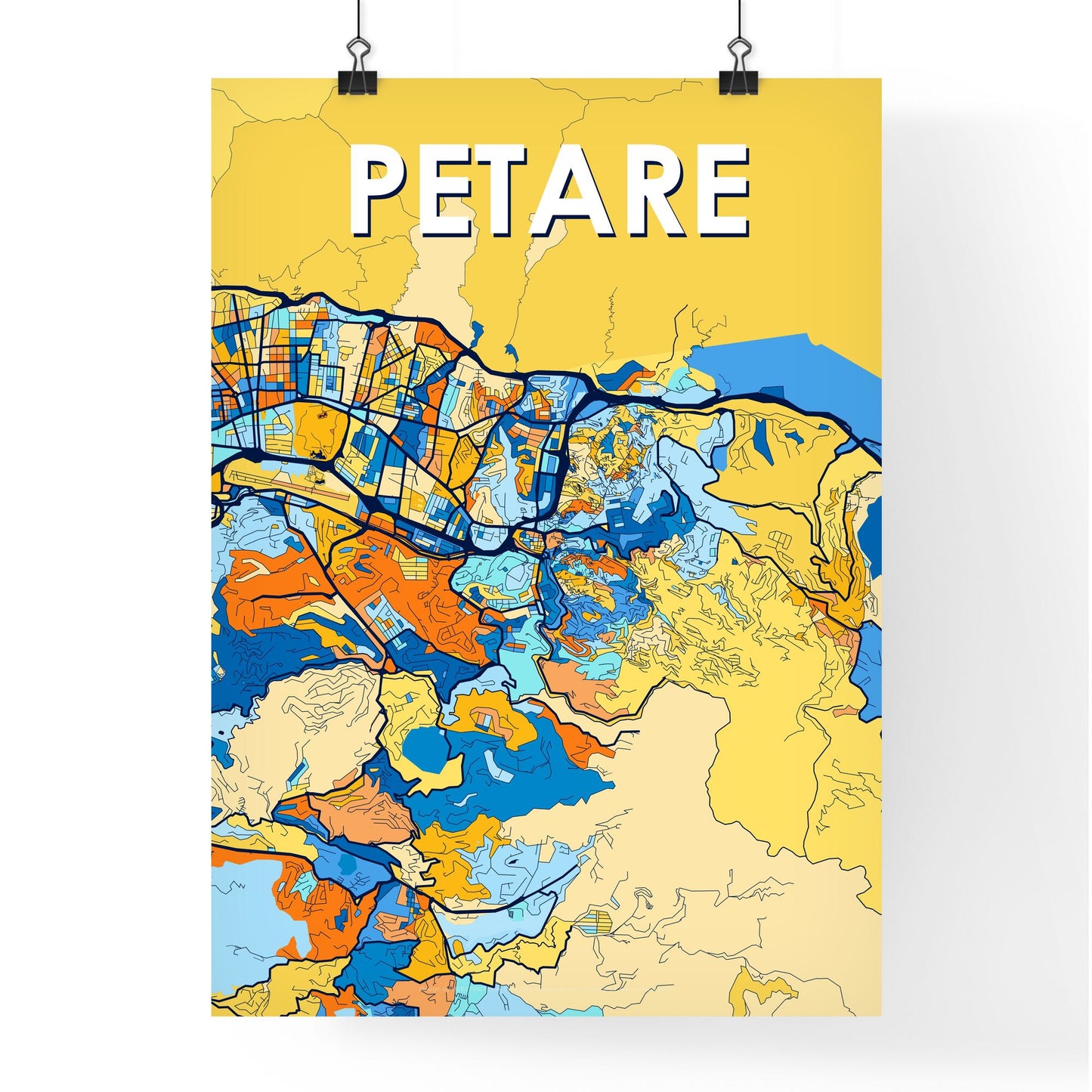 PETARE VENEZUELA Vibrant Colorful Art Map Poster Blue Orange