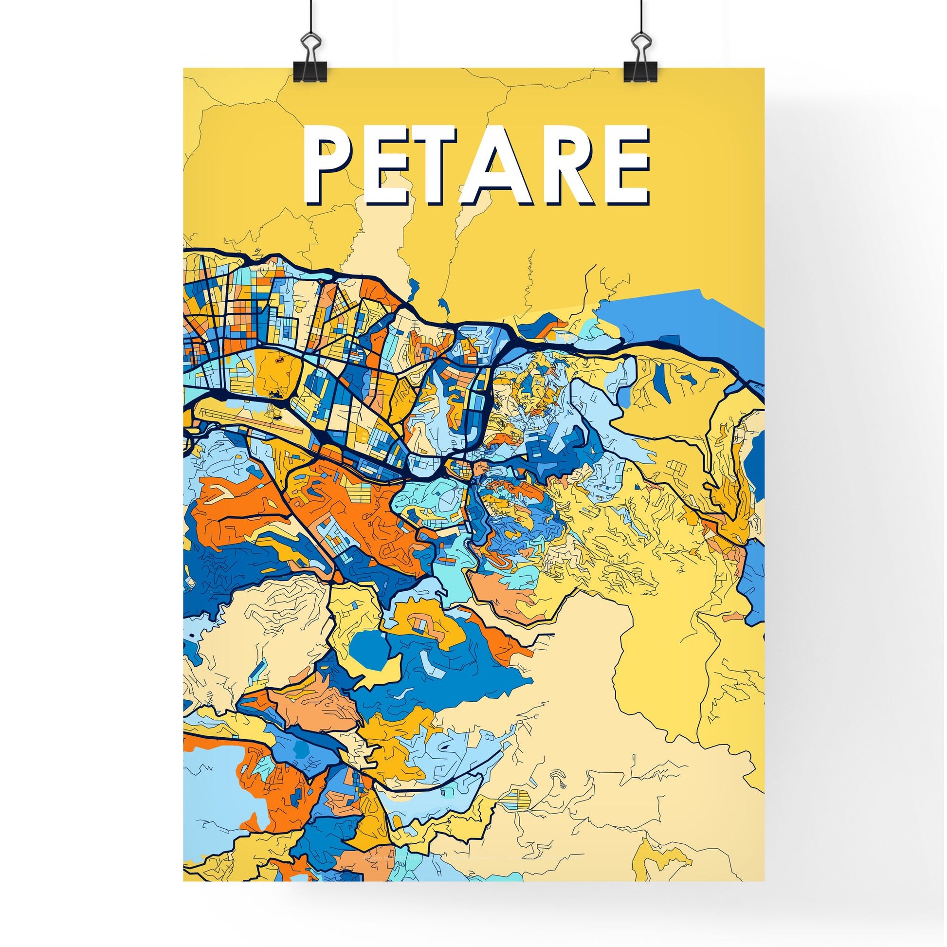 PETARE VENEZUELA Vibrant Colorful Art Map Poster Blue Orange