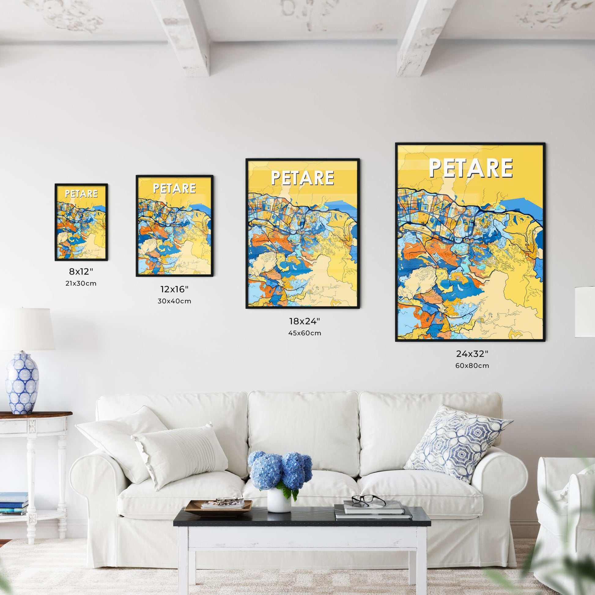 PETARE VENEZUELA Vibrant Colorful Art Map Poster Blue Orange