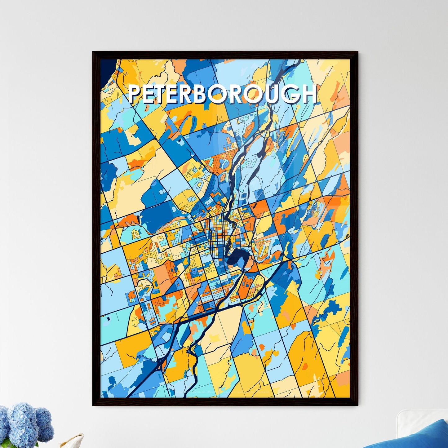 PETERBOROUGH CANADA Vibrant Colorful Art Map Poster Blue Orange