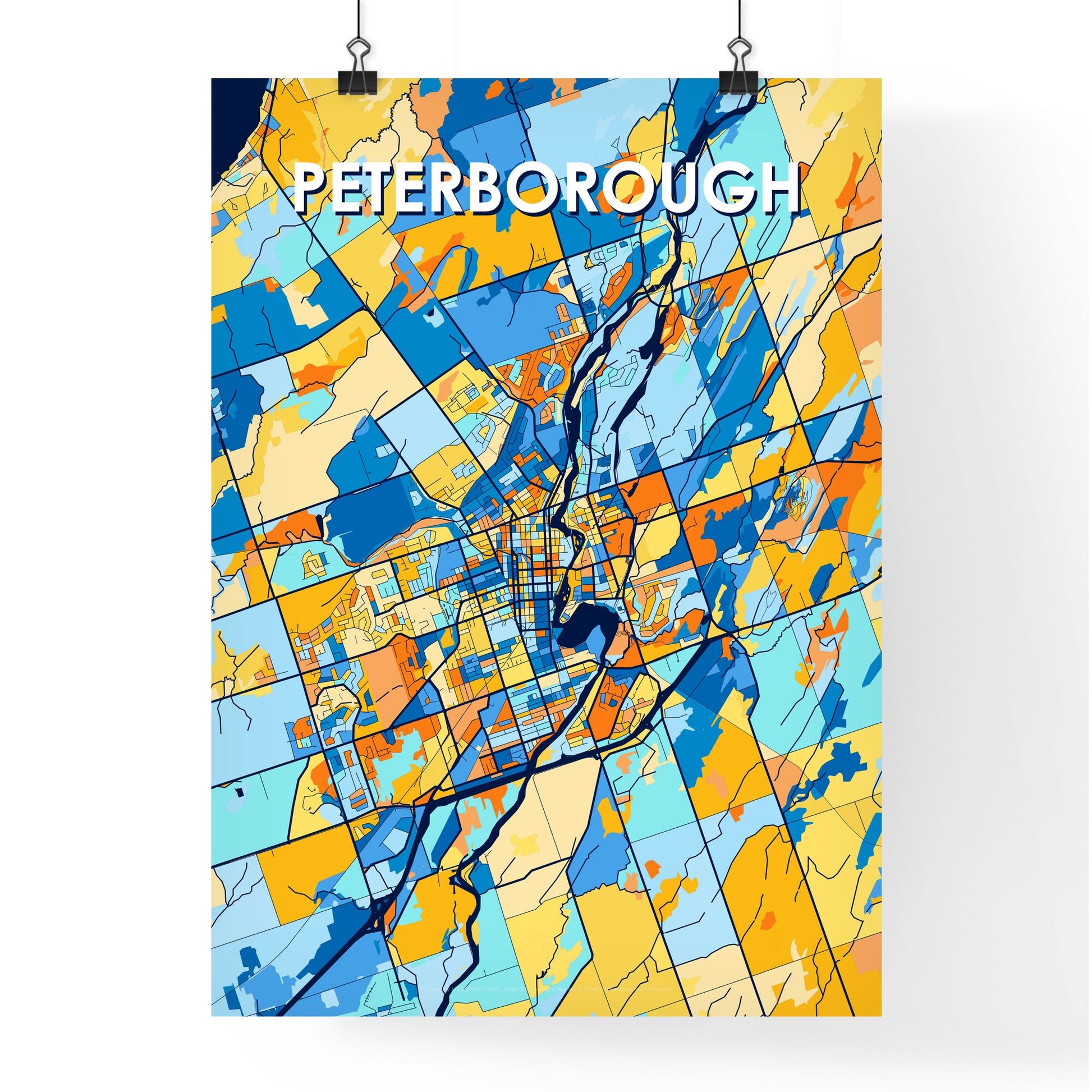 PETERBOROUGH CANADA Vibrant Colorful Art Map Poster Blue Orange