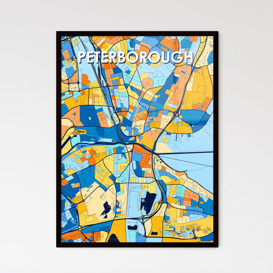 PETERBOROUGH ENGLAND Vibrant Colorful Art Map Poster Blue Orange