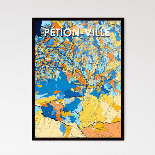 PÉTION-VILLE HAITI Vibrant Colorful Art Map Poster Blue Orange