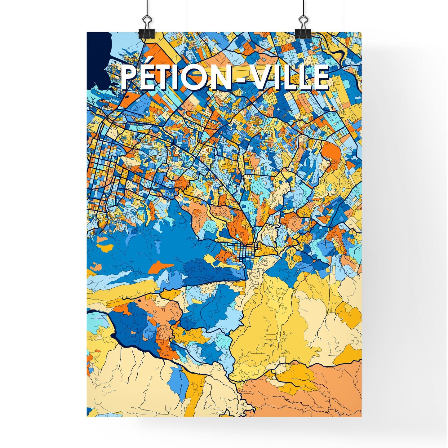 PÉTION-VILLE HAITI Vibrant Colorful Art Map Poster Blue Orange