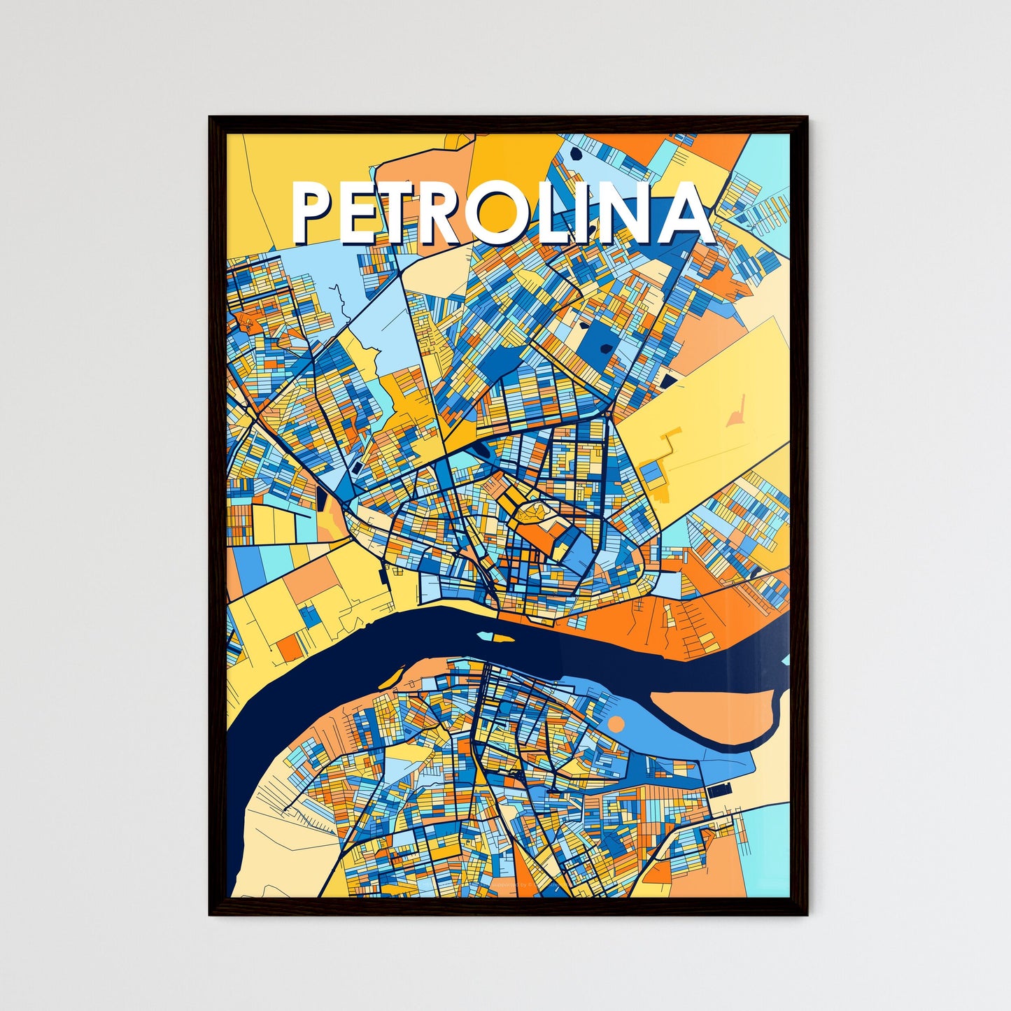 PETROLINA BRAZIL Vibrant Colorful Art Map Poster Blue Orange