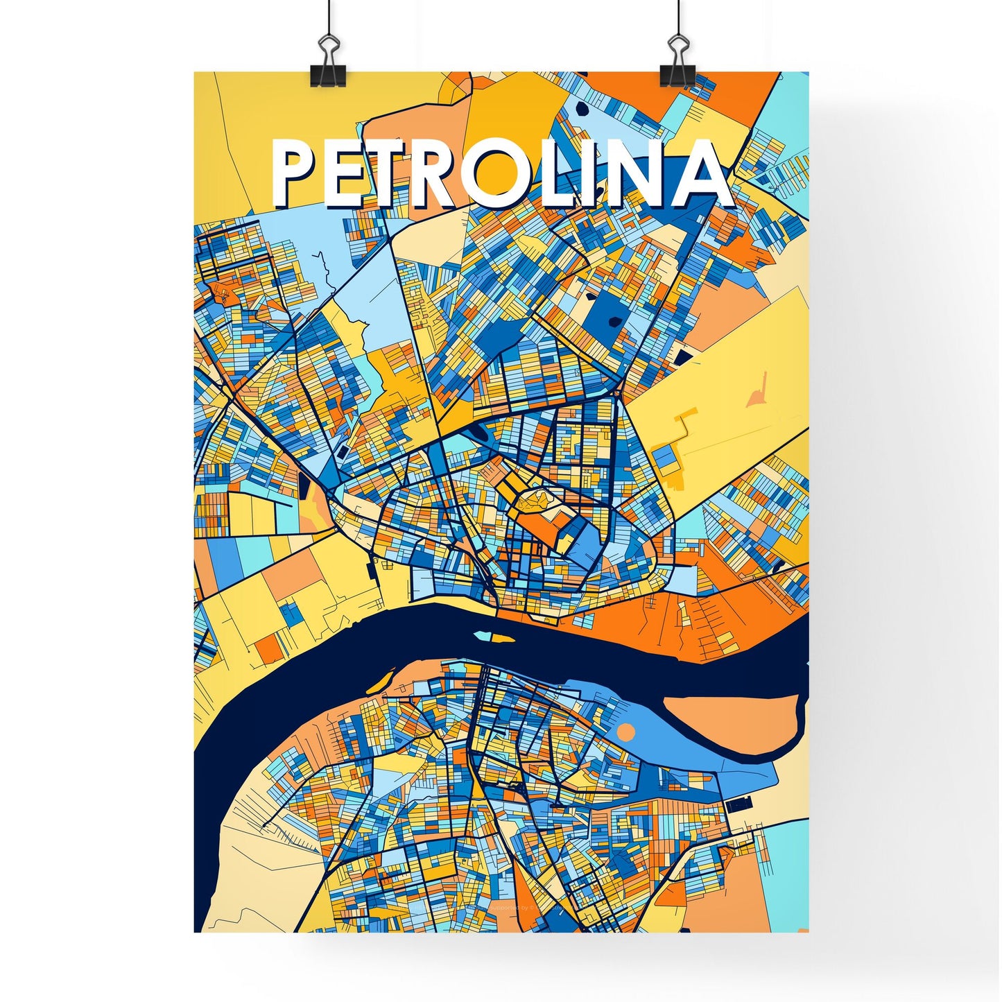 PETROLINA BRAZIL Vibrant Colorful Art Map Poster Blue Orange