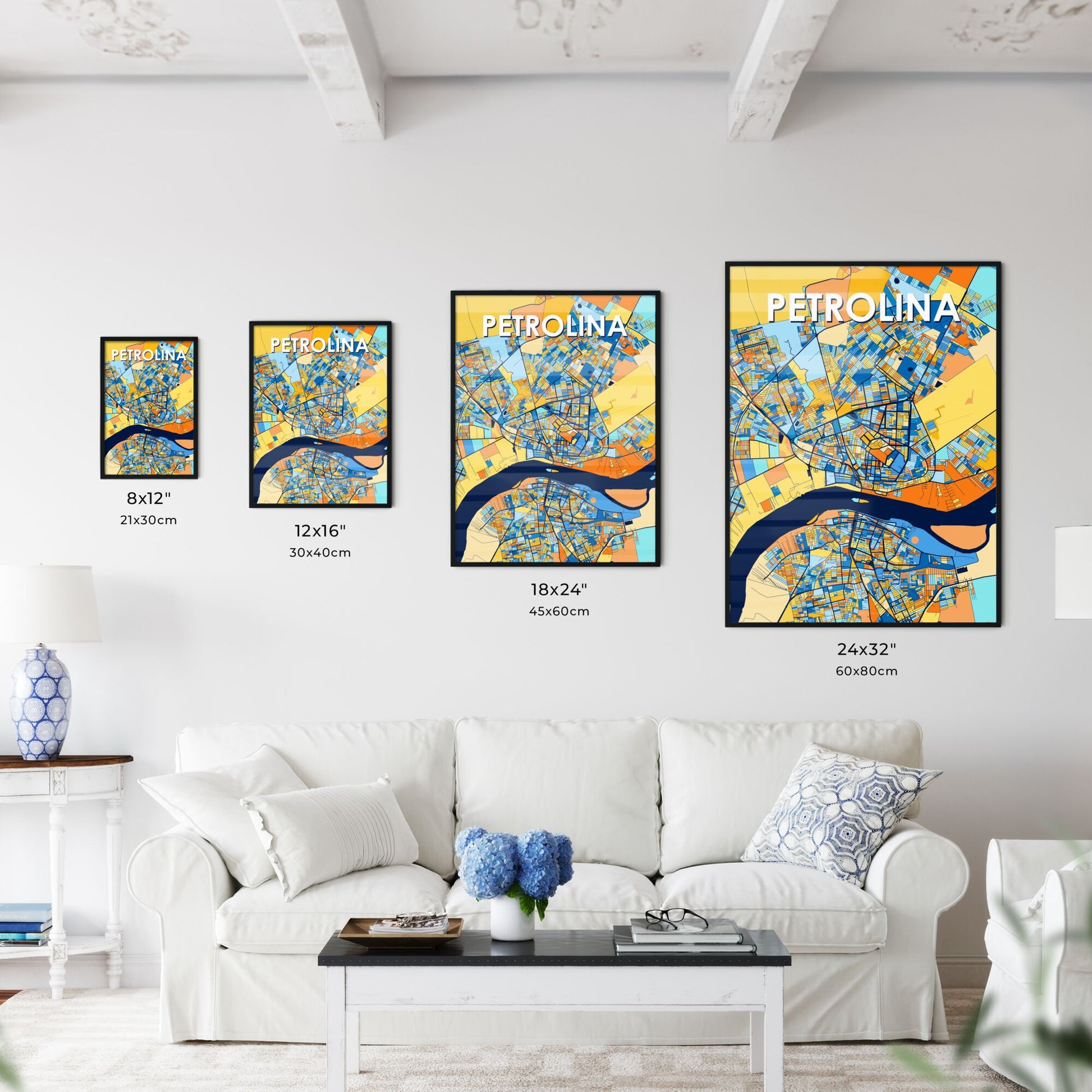 PETROLINA BRAZIL Vibrant Colorful Art Map Poster Blue Orange