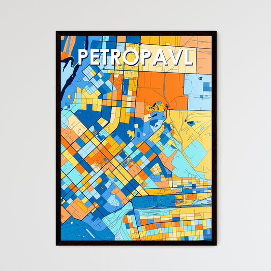 PETROPAVL KAZAKHSTAN Vibrant Colorful Art Map Poster Blue Orange