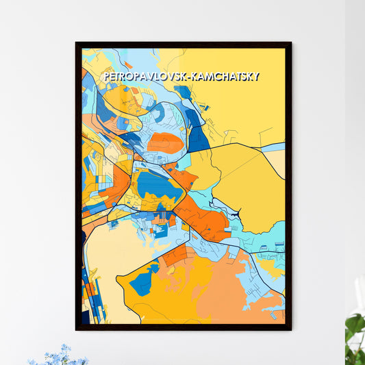 PETROPAVLOVSK-KAMCHATSKY RUSSIA Vibrant Colorful Art Map Poster Blue Orange