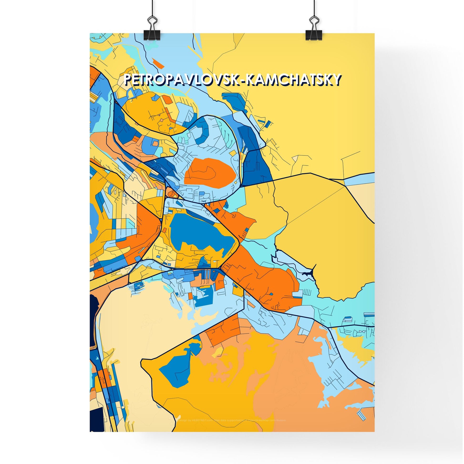 PETROPAVLOVSK-KAMCHATSKY RUSSIA Vibrant Colorful Art Map Poster Blue Orange