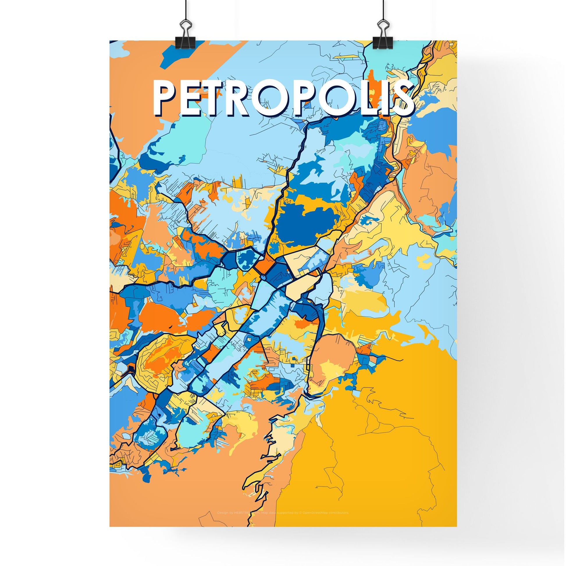 PETROPOLIS BRAZIL Vibrant Colorful Art Map Poster Blue Orange