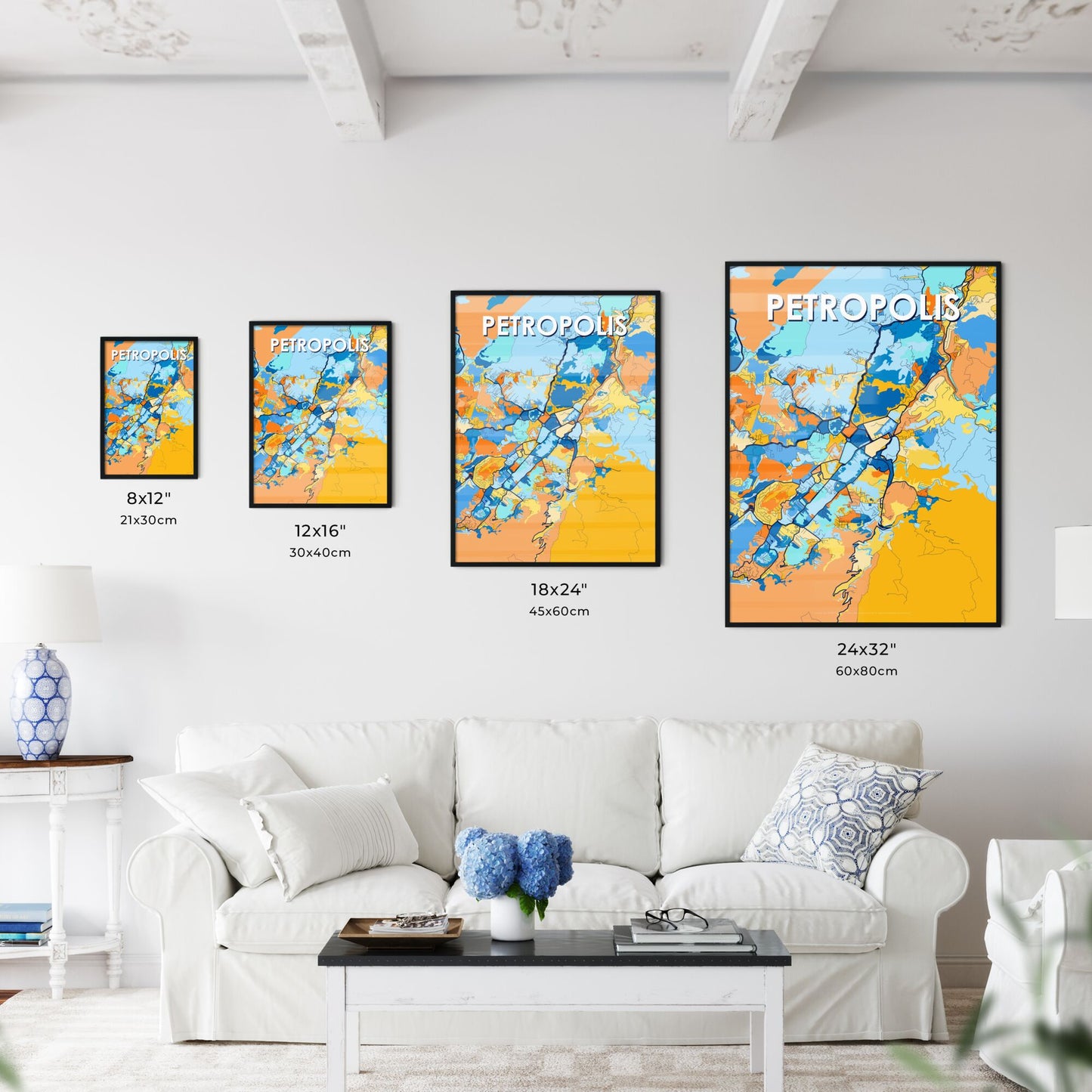 PETROPOLIS BRAZIL Vibrant Colorful Art Map Poster Blue Orange