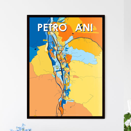 PETROȘANI ROMANIA Vibrant Colorful Art Map Poster Blue Orange