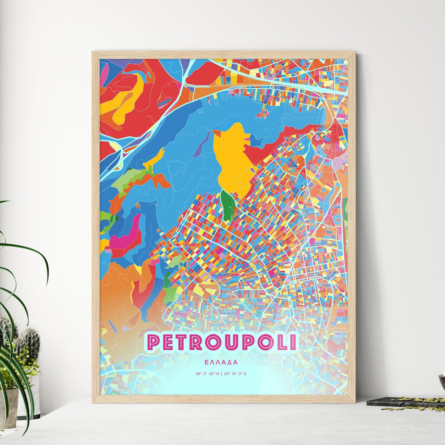 Colorful Petroupoli Greece Fine Art Map Crazy Colors