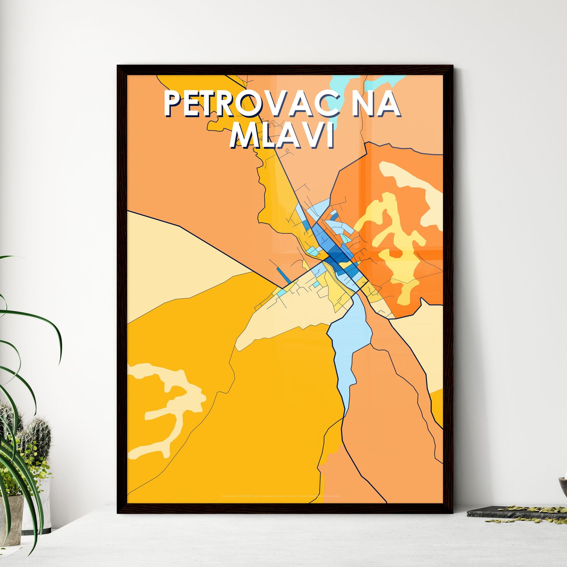 PETROVAC NA MLAVI SERBIA Vibrant Colorful Art Map Poster Blue Orange