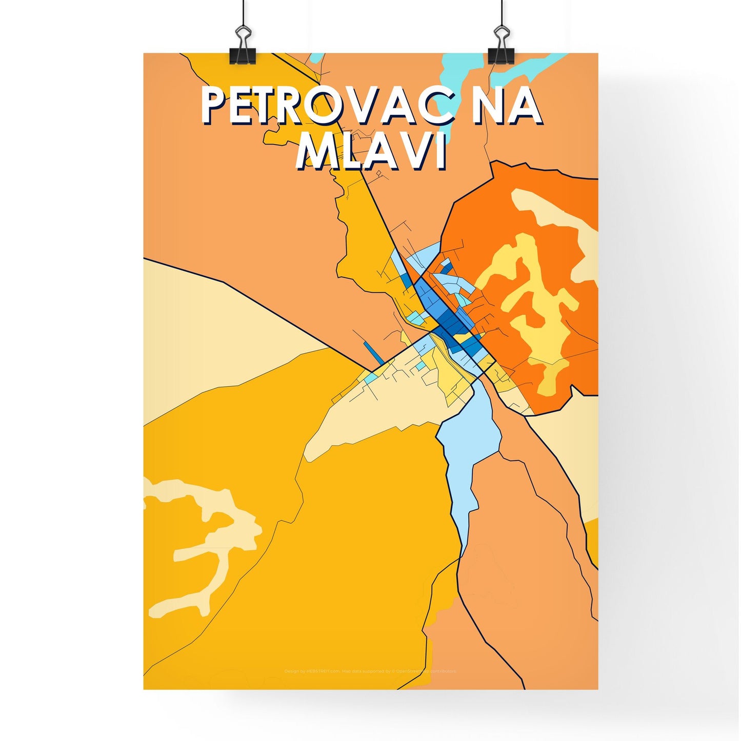 PETROVAC NA MLAVI SERBIA Vibrant Colorful Art Map Poster Blue Orange