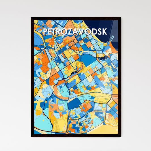 PETROZAVODSK RUSSIA Vibrant Colorful Art Map Poster Blue Orange