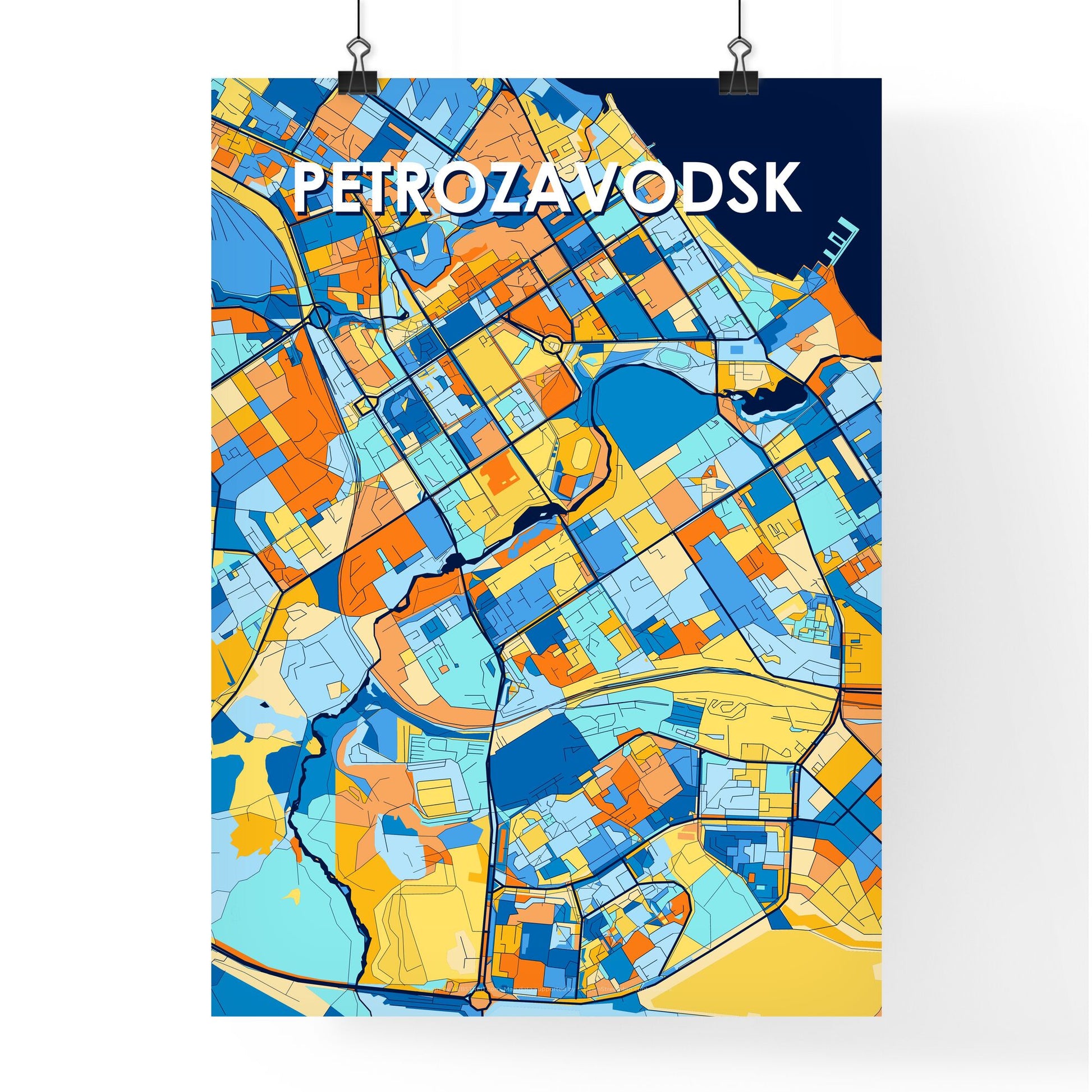 PETROZAVODSK RUSSIA Vibrant Colorful Art Map Poster Blue Orange